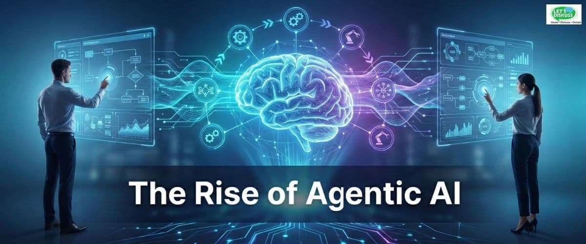 Graphic illustrating Agentic AI autonomously managing tasks and transforming modern work