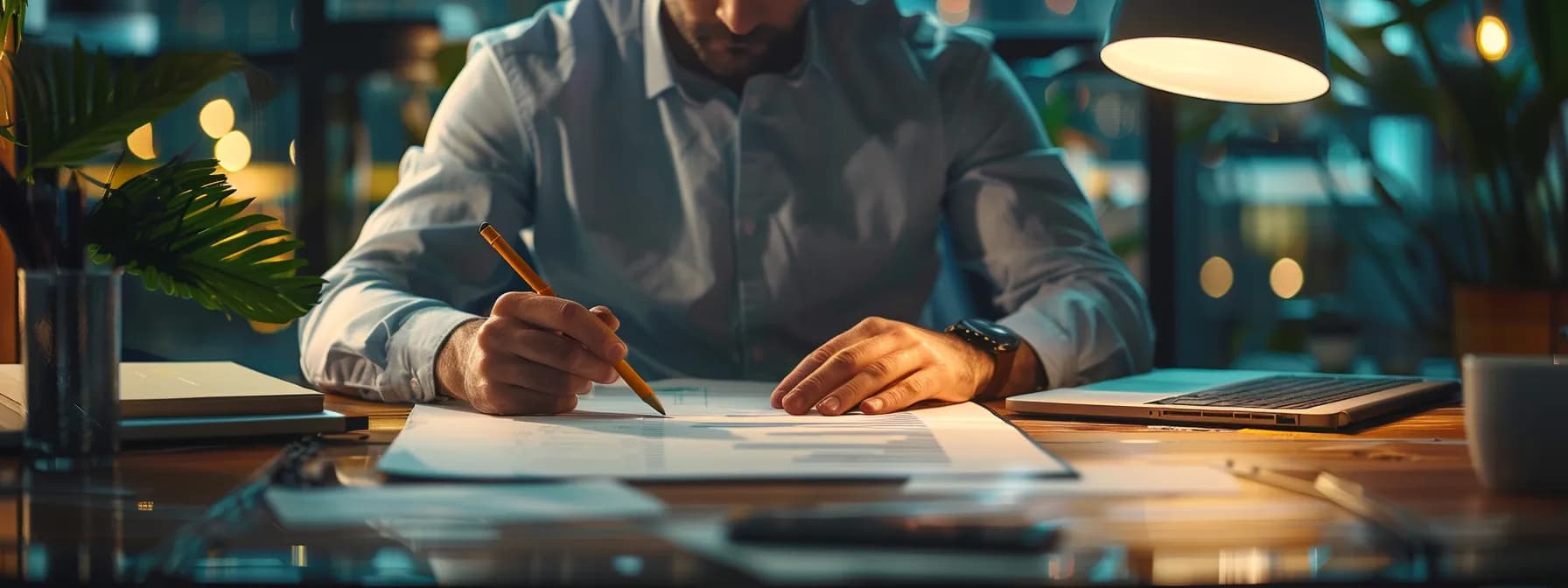 A man at a desk, writing on paper, illustrating a moment of creativity and thoughtfulness.