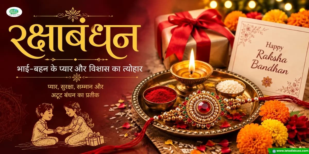 रक्षाबंधन के त्योहार पर राखी, दीपक, मिठाई और पूजा सामग्री से सजी पारंपरिक थाली